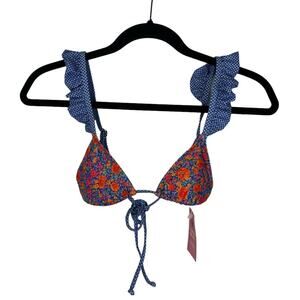 NEW Strawberry Milk Mob Bikini Cora Top Size XS Floral Print Ruffle Tie Swim